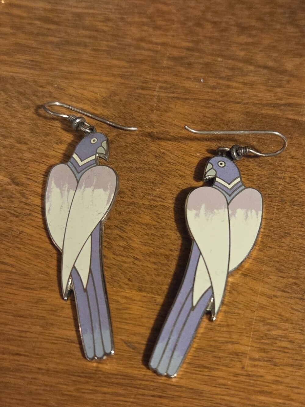 Vintage Laurel Burch "Cezanne" Parrot Dangle Hook Earrings Purple Womens Jewelry